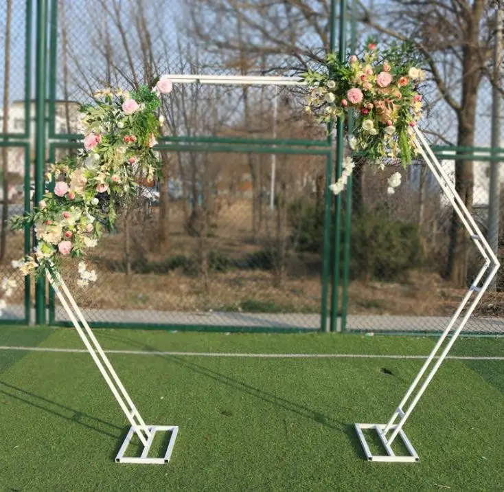 Wedding Props Geometric Iron Double-Pole Hexagon Arch Gold Stand Party Backdrop Deco Outdoor Lawn Artificial Flower Shelf SN