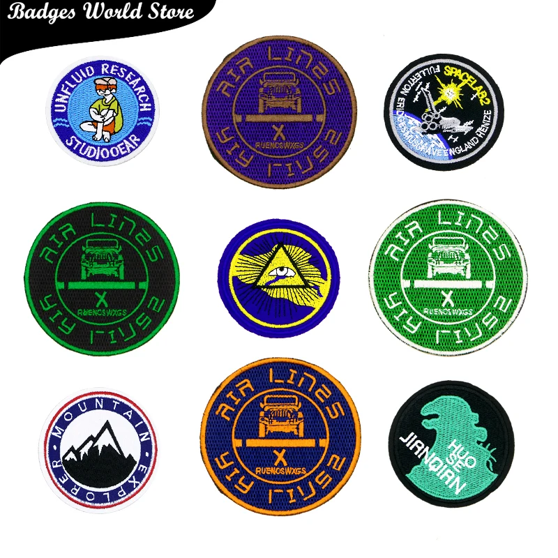 Round Car Dinosaur Aerospace Plane Boy Totem Icon Embroidery Applique Patches For Clothing DIY Iron on Badges on the Backpack