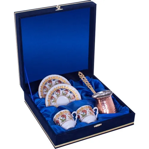 2 pcs Coffee cup + Copper Cezveli Velvet Boxed Porcelain Coffee Cup Set Tea Coffee Cups Tea