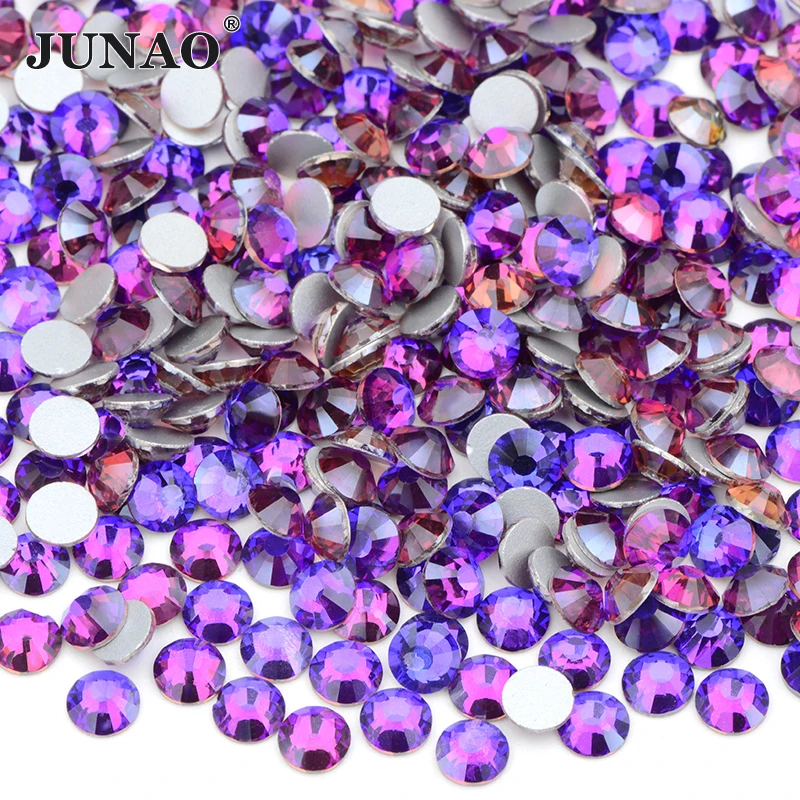 JUNAO Wholesale ss6 ss8 ss10 ss12 ss16 ss20 ss30 Dream Purple Glass Rhinestones Flatback Nail Stones Non Hot Fix Strass