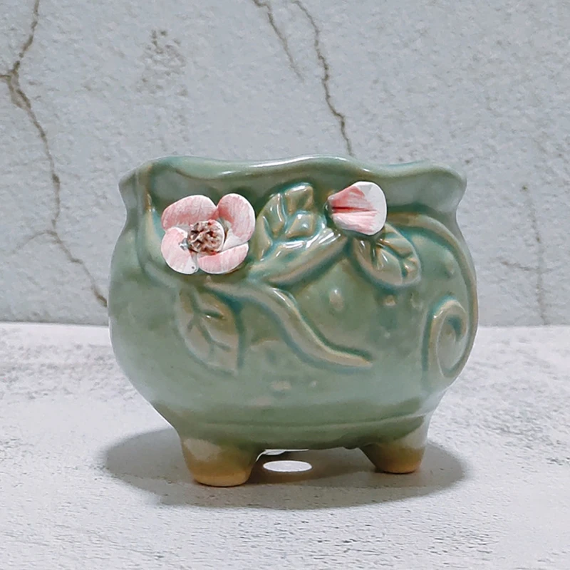 Korean Ins Floret Ceramic Succulent Flower Pots Home Featured Fresh Green Plant Thumb Pot Balcony Potted Garden