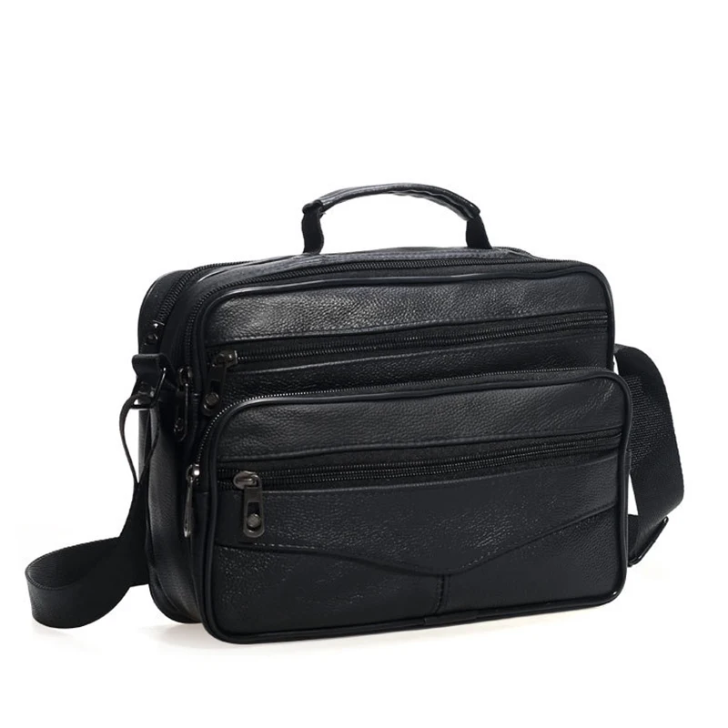 Bolso de mensajero de hombro Vintage de cuero genuino para hombre, bolso cruzado pequeño multifunción informal con solapa, bolsos de mensajero para