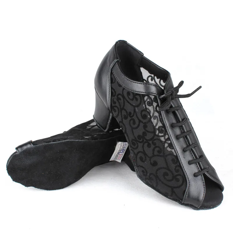 Evkoodance-Chaussures de Salle de Bal en Cuir Noir pour Femme, à Talons de 4.5cm, pour brevLatine, Salsa, ix, DIY