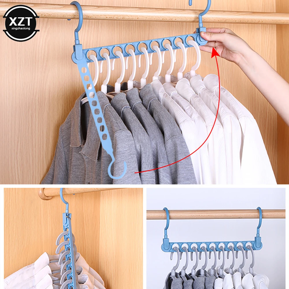 9 Holes Magic Clothes Hanger Multi-function Folding Hanger Rotating Clothes Hanger Wardrobe Drying Clothes Hanger Home Organizer