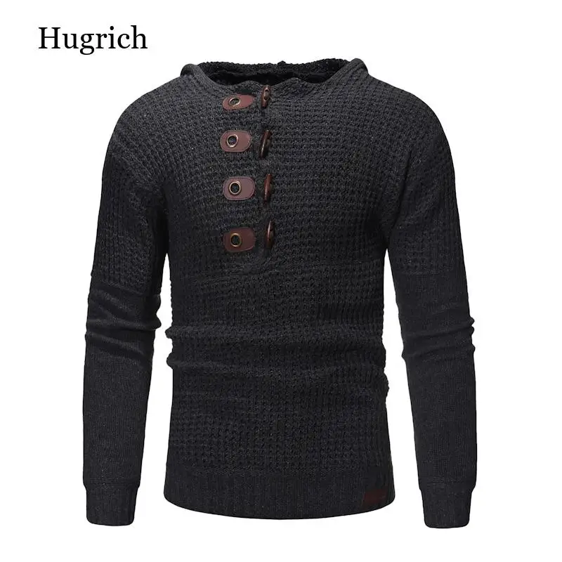 Pull à col roulé en coton avec capuche pour homme, tricot épais et chaud, manches longues, coupe ajustée