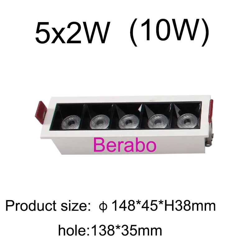 Luz descendente de línea LED cuadrada, lámpara de techo de rejilla rectangular empotrada, 6W, 8W, 10W, 18W, 20W, AC85 ~ 265V, para decoración de tienda y hogar