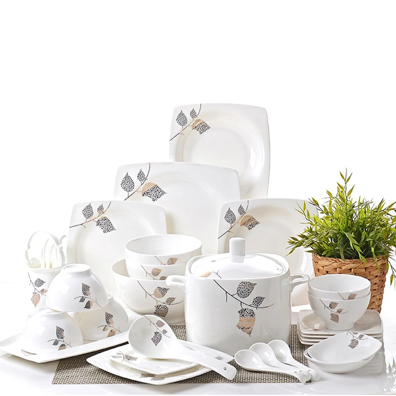 Jingdezhen Ceramic Dinnerware Set Kitchen Tableware Dinner Dish Ceramic Plates and Dishes Bowls 56pcs combination dishes set