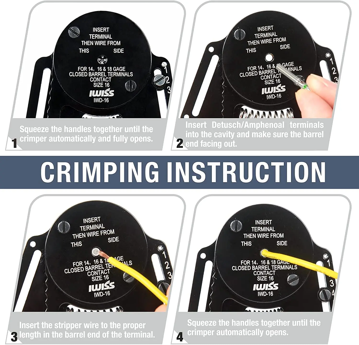 Imagem -06 - Mini Alicate de Friso Fechado Tambor Crimper Way Indent tipo Impressão para Deutsch Contatos Sólidos Gage 1416 & 18 Iwd16