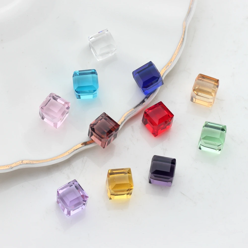 8mm 10pcs/lot Glass Beads Square Shape No Hole Crystal Cube Loose Beads For DIY Necklace Jewelry Making Finding Accessories