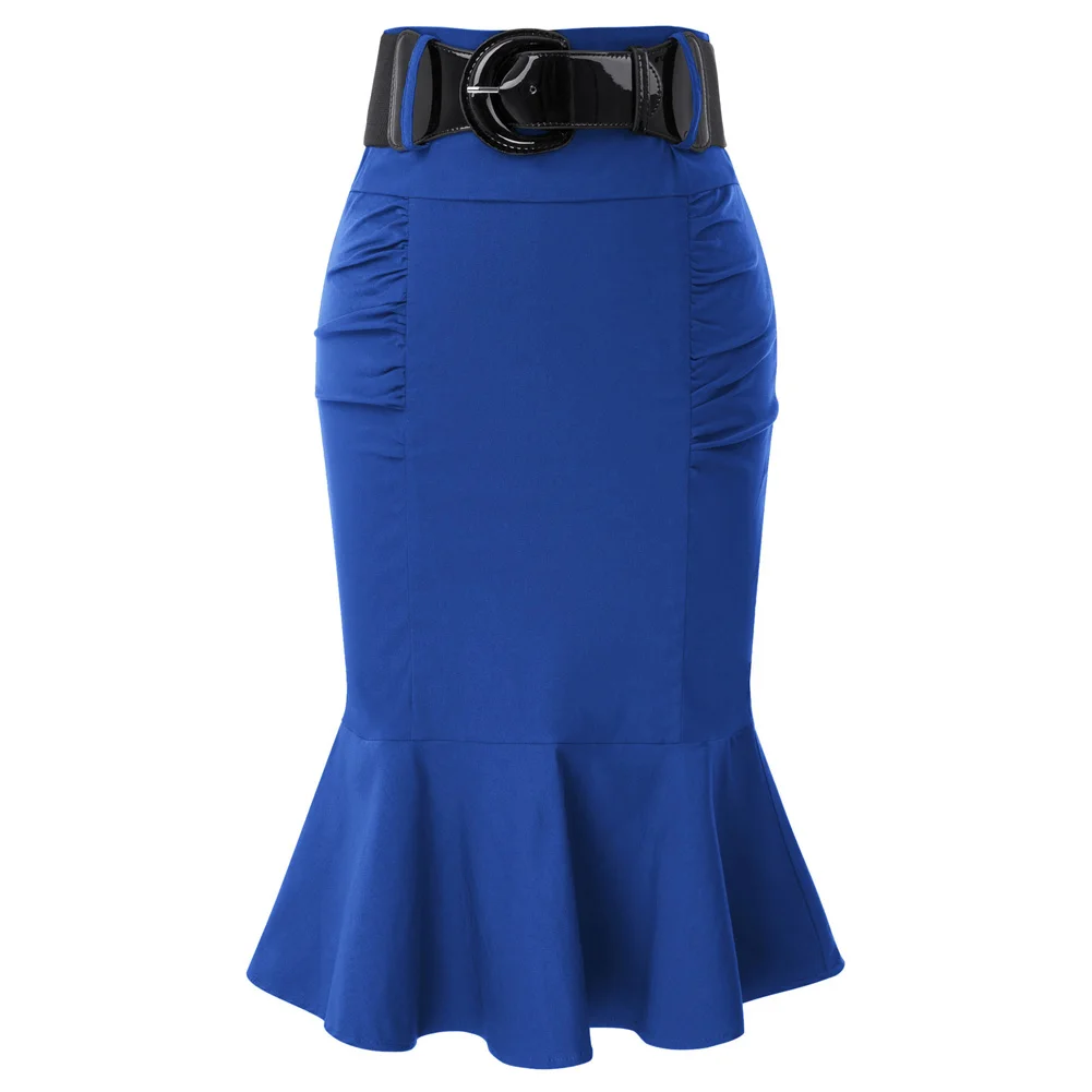 Sexy Womens Mermaid Tail Midi Skirt Hips Bodycon Pencil Skirt Matched Belt Hips-wrapped Silhouette Concealed Zipper