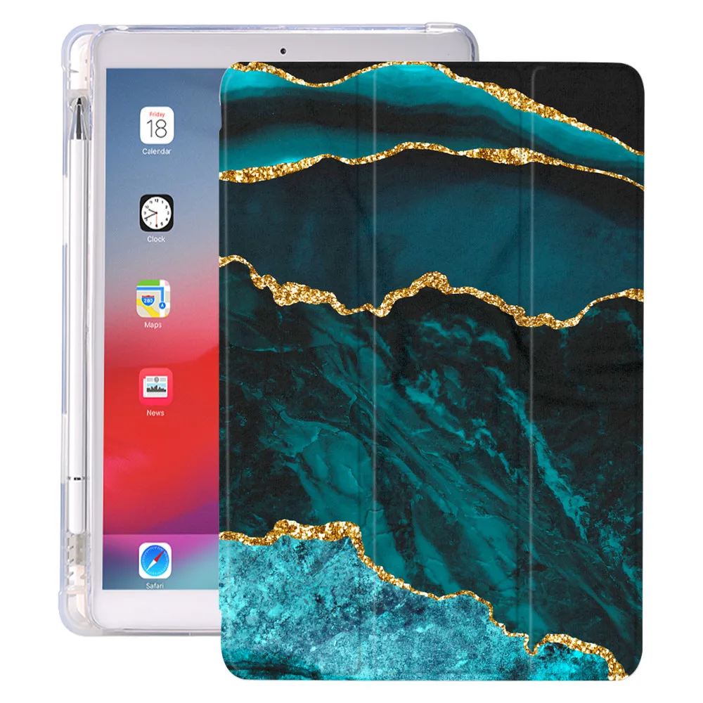 Funda de silicona con patrón de mármol para iPad, carcasa con portalápices de 2020 pulgadas, 8. ª generación, 7. ª, 10,5 Pro, 10,2, Mini, 4, 5, Air