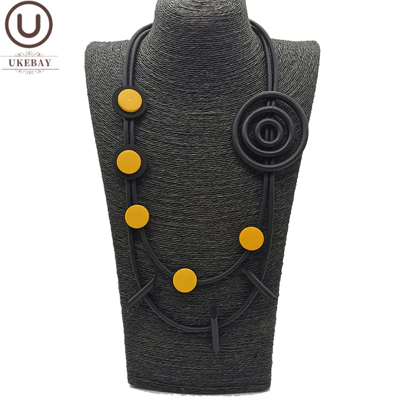 

UKEBAY Handmade Designer Choker Necklaces Wood Jewelry Yellow Wooden Accessories For Female Gothic Statement Necklace For Party
