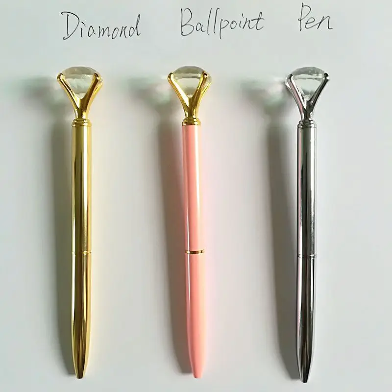 Metal Diamond Cristal Mini Ballpoint Pen Black Ink Colored Pencil 1mm Rotating Slim Ball Point Pen with Case Box Bag Stationery