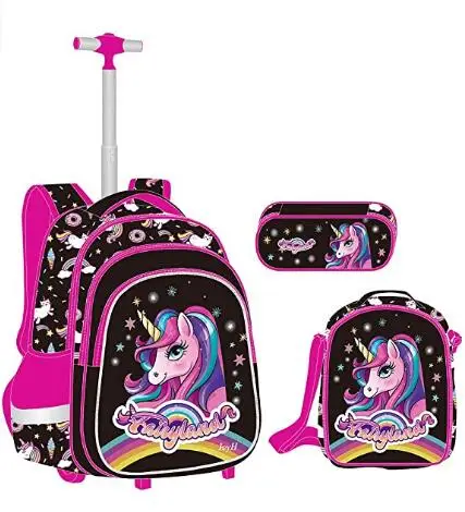 

Schoolbag with wheels set lunch bag pen bag Sequins School Rolling bag wheeled backpack Student trolley backpack Bag for girls