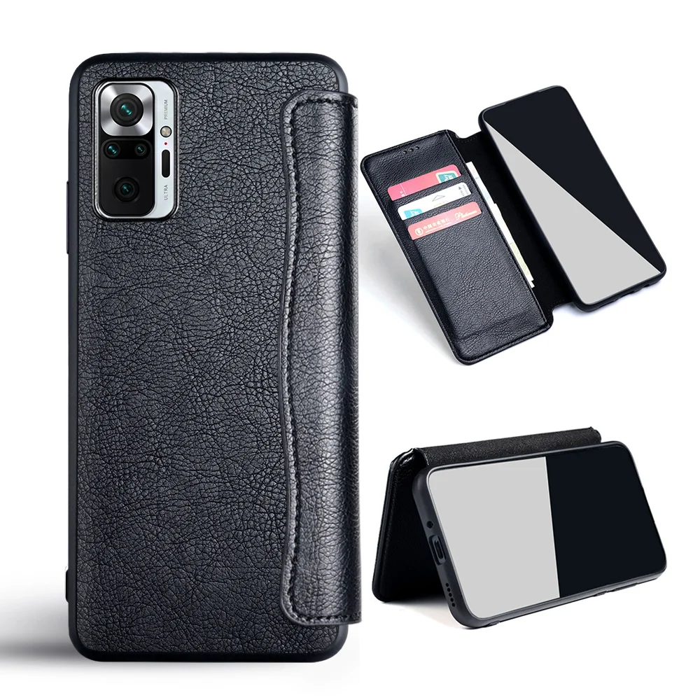 Case for Xiaomi Redmi Note 10 Pro Luxury Leather skin with 3 card slots inside TPU without magnet cover for Redmi Note 10 5G