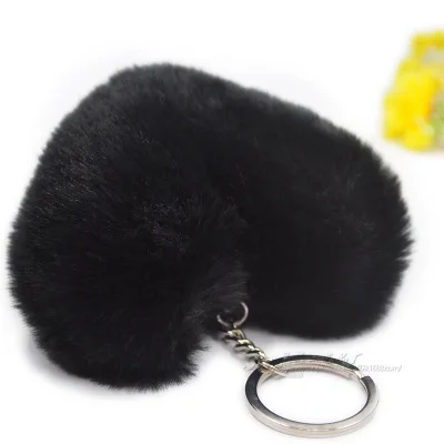 Fluffy pompom Keychain Gifts for Women Soft Heart Shape Pompon Fake Rabbit Key Chain Ball Car Bag Accessories Key Ring