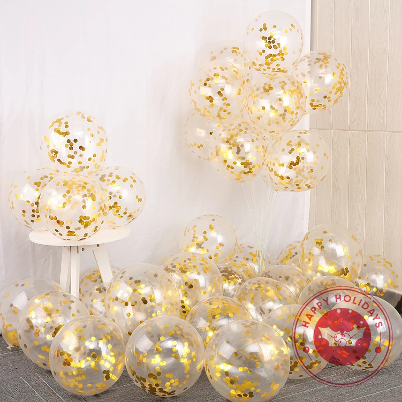 

12inch Round Sequin Balloon Transparent Latex Gold Confetti Balloons Happy Birthday Party Wedding Christmas Decoration Globos