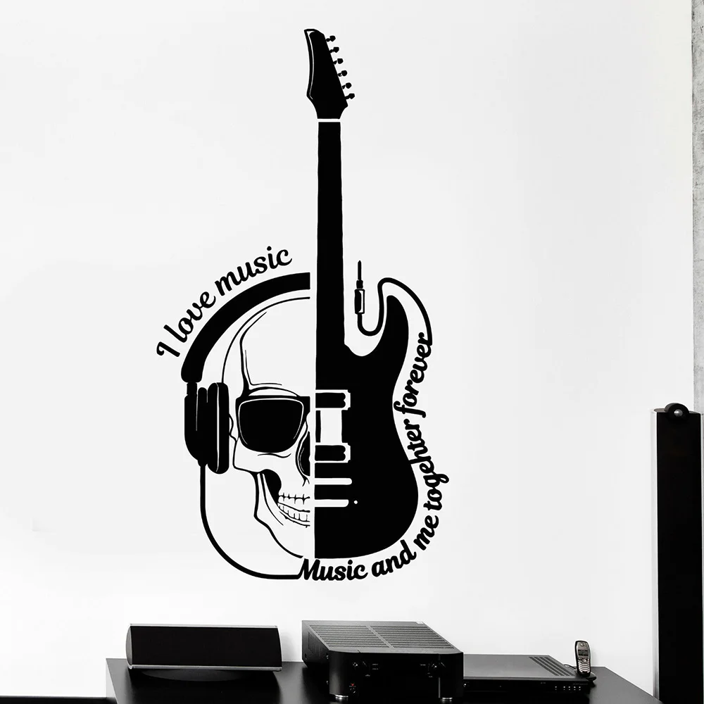 Vinyl Wall Decal Music Notes Rock Pop Musical Instrument Guitar Stickers Gitar Headphones Skull Musical Quote Stickers G4463