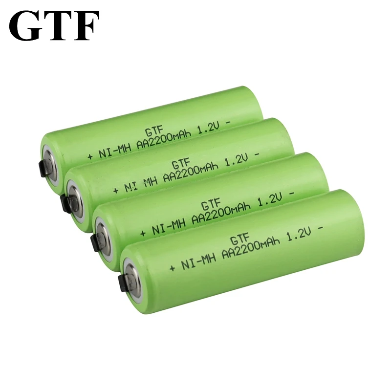 GTF AA 1.2V 2200mAh Rechargeable NI-MH Battery For Torch Flashlight Microphone Radio Headlamp Real Capacity AA battery with tab