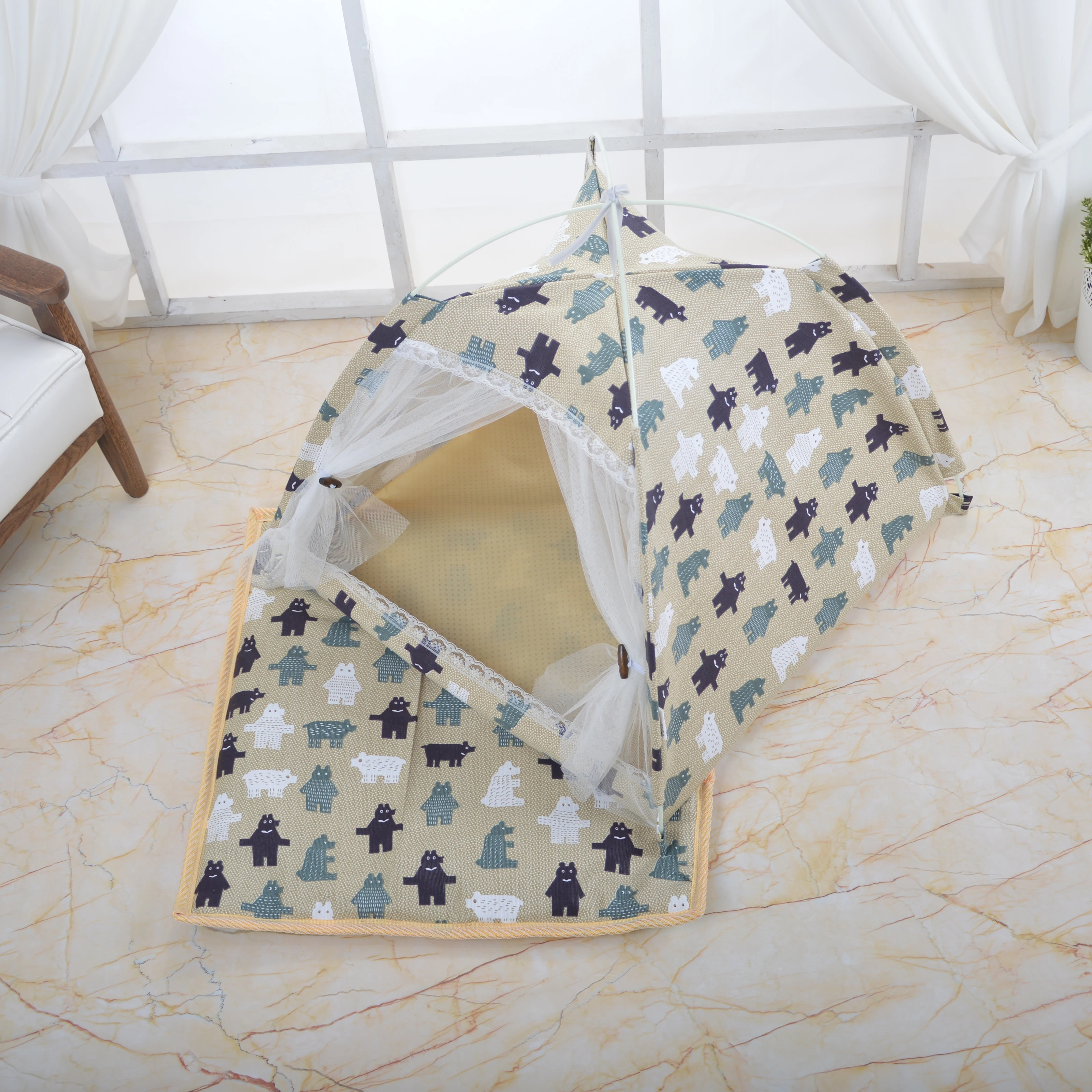 

Stand dog tent cotton dog house four corner pet tent animal pattern pet tent four seasons pet house easy to clean and carry