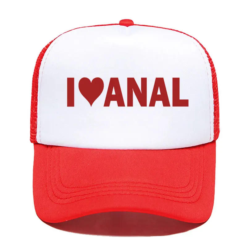 I LOVE ANAL Funny Print Baseball Cap Gay Pride Prank Joke Penis Butt Sex Men Mesh Visor Outdoor Sun Hat Adjustable Caps