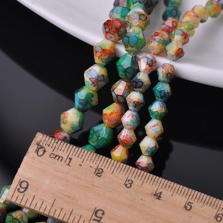 Patterns Coated Bicone Faceted Opqaue Glass 6mm 8mm Loose Spacer Beads Wholesale lot for Jewelry Making Findings DIY