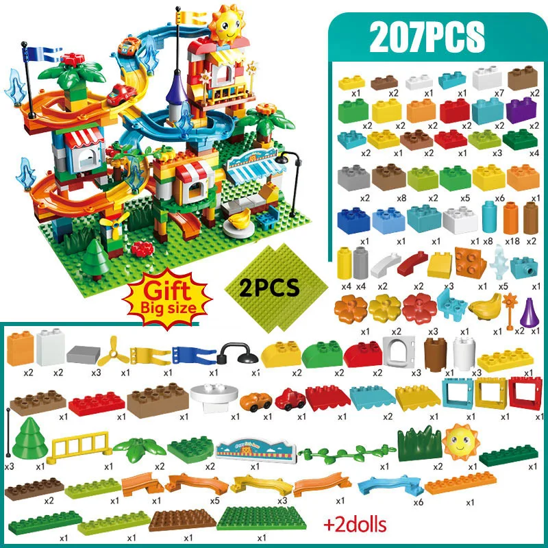 171-269PCS Marble Race Run Big Size Block Building Blocks Funnel Slide Blocks DIY Educational Big Brick Toys For Children Gift