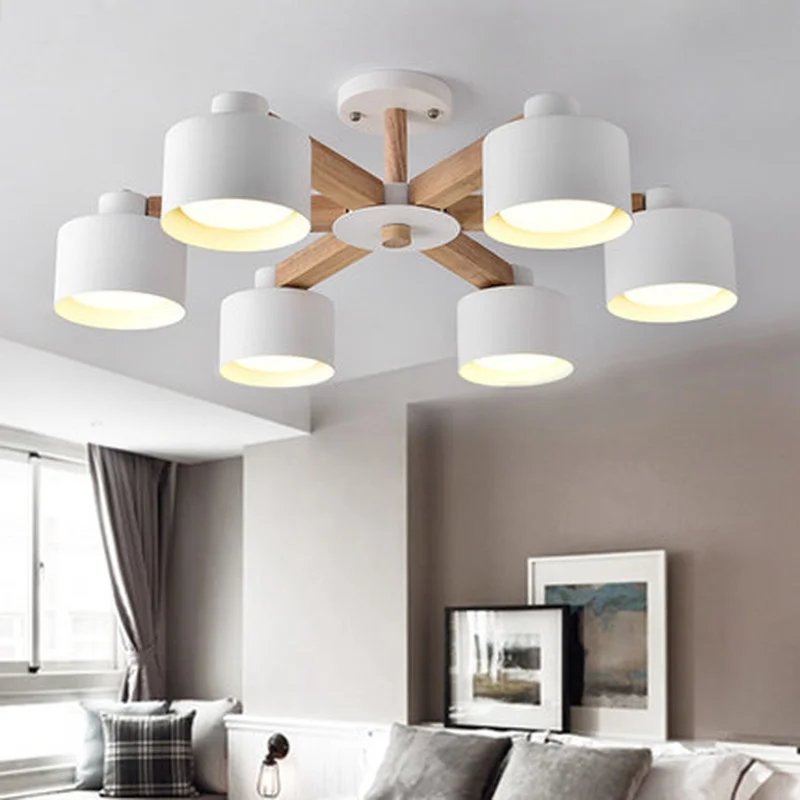 

Modern LED Chandelier For Living Room bedroom Suspendsion Lighting Fixtures Wooden lighting Iron Lampshades Nordic Chandeliers