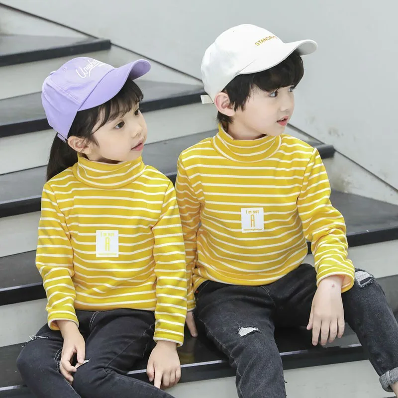 Kids Boys T-shirts Baby Long Sleeve Turtleneck Tops Children Autumn Winter Striped Sweatshirt Boys Girl Pullover Hoodies Clothes