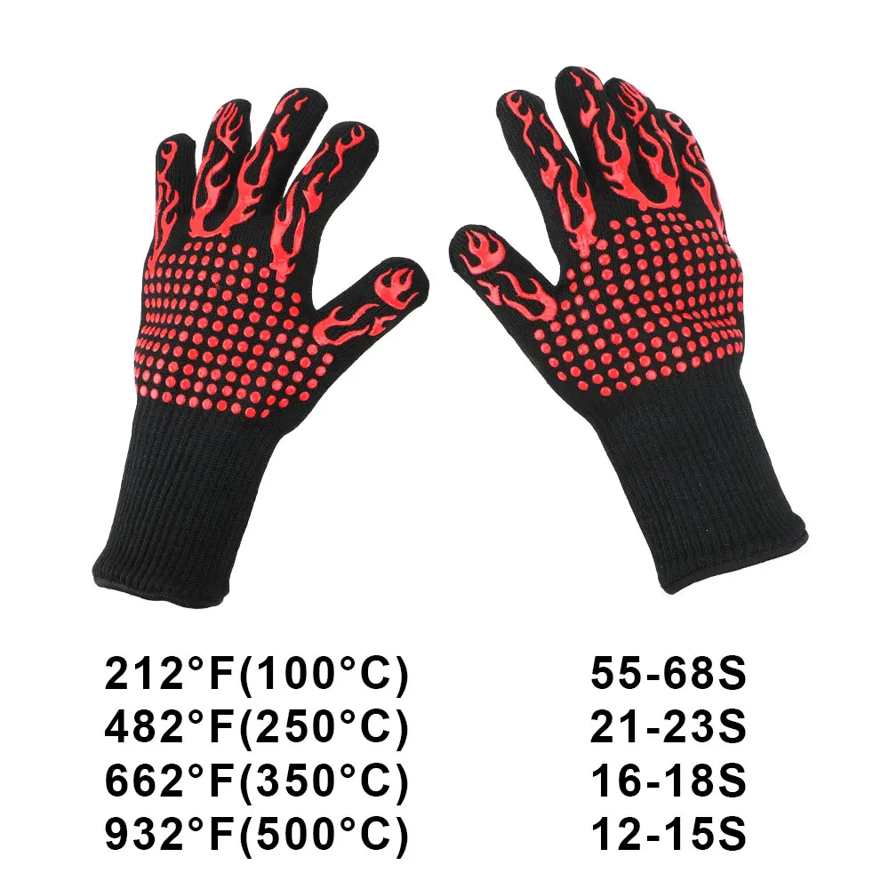 Flame Retardant Non-slip BBQ Fire Gloves Microwave Oven Gloves Oven Mitts Fireproof 300-500 Centigrade Extreme Heat Resistant