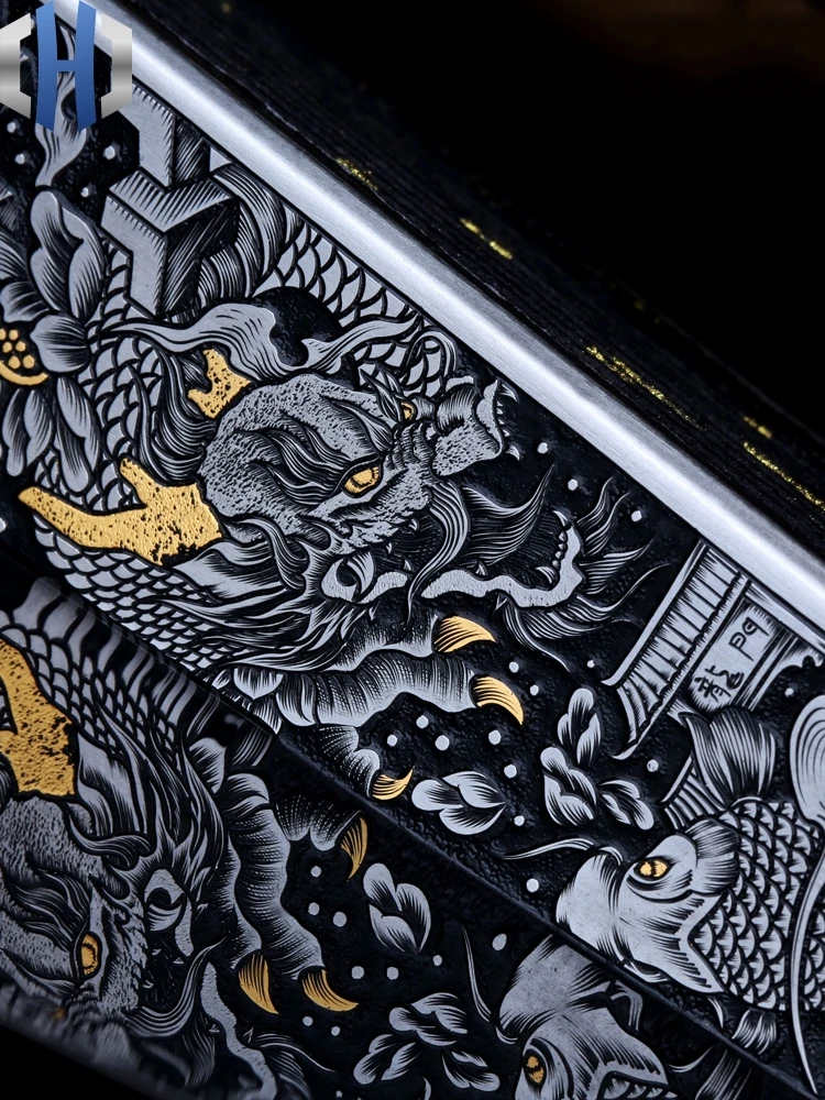 Titan Gấp Quạt Cá Rồng 10 Inch Mười Lăm Vuông Thái Cực Kung Fu Quạt Xương Thép Quốc Phòng Tự Vệ quà Tặng
