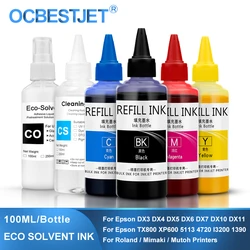 Bouteille de 100ml d'encre à solvant pour tête d'impression Epson DX5, DX6, DX7, DX10, 4800, 4880, R2000, cruc800, 1390, 1500W, L800, L1800, cuillère à soupe