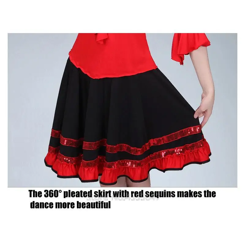 Vrouwen Spaanse Flamenco Rok Dans Praktijk Pailletten Grote Schommel Korte Rok Gradiëntkleur Prestaties Gypsy Lady Buik Jurk