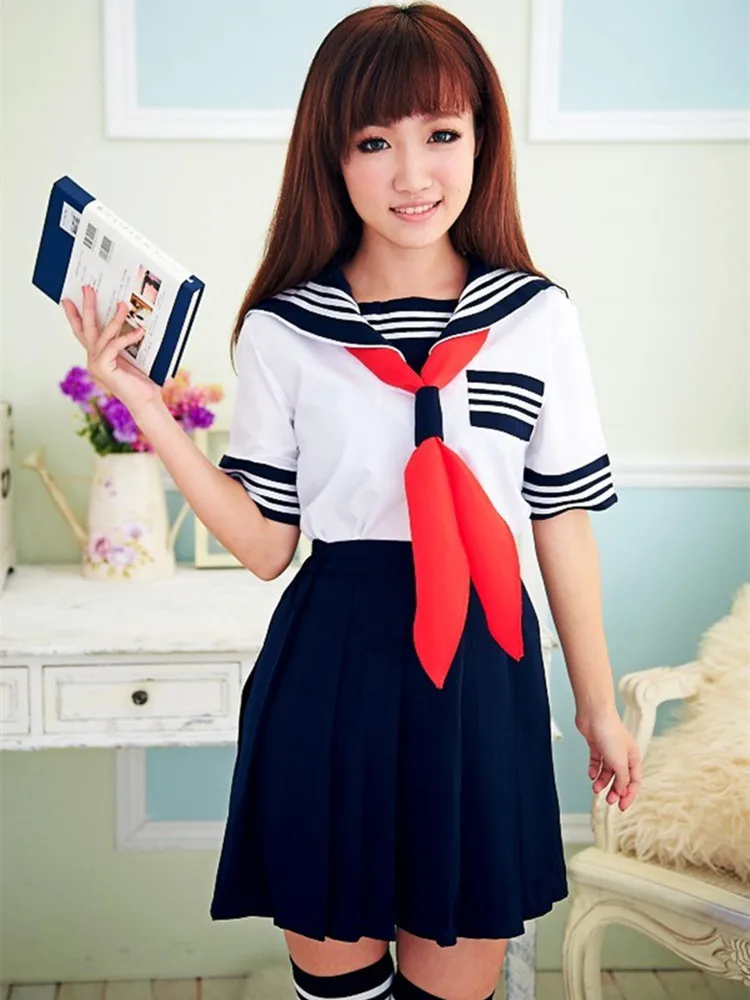 Japanese School Uniform Girls Class Navy Sailor School Uniforms Hell Girl Anime Cosplay Girls Suit 3 Pcs / Set