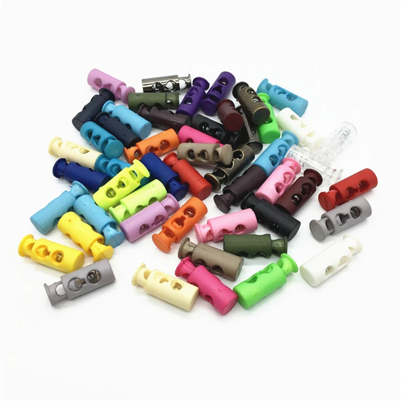 20Pcs Color 24mm Double hole cylindrical Hole Plastic Stopper Cord Lock Bean Toggle Clip Apparel Shoelace Sportswear Accessories