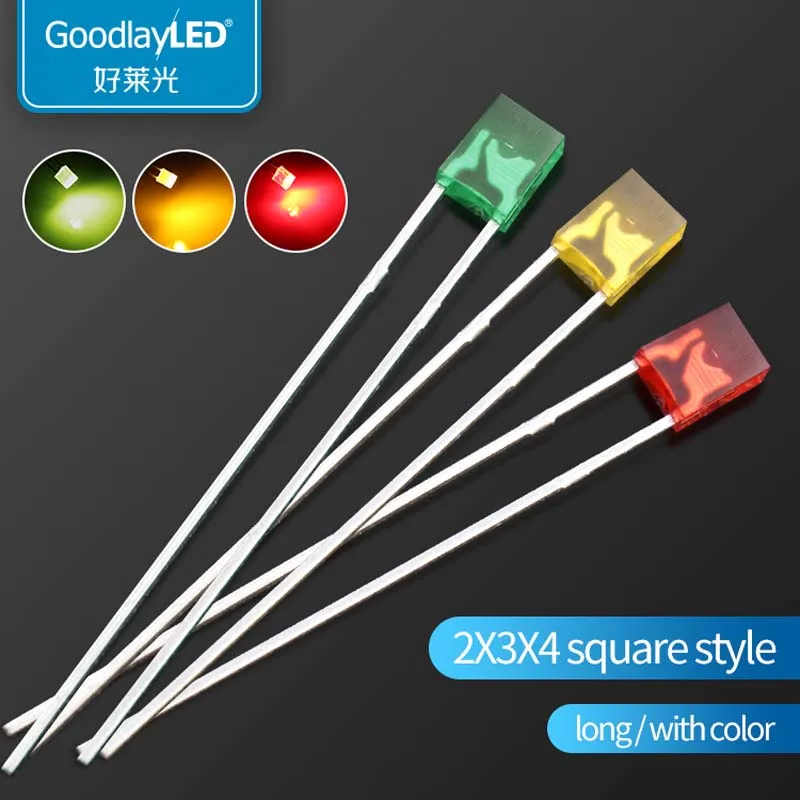 1000PCS 2x3x4mm Square Long Leg Red Yellow Green DIP LED Directly Inserted Lamp Beads Light-Emitting Diode