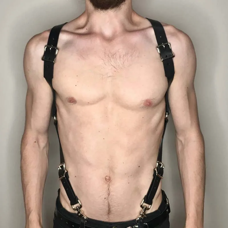 Sex costume men Bdsm Bondage chest Sexy Vest Faux Leather Belt Restraint Punk Body Cage Slave Corset Suspenders White