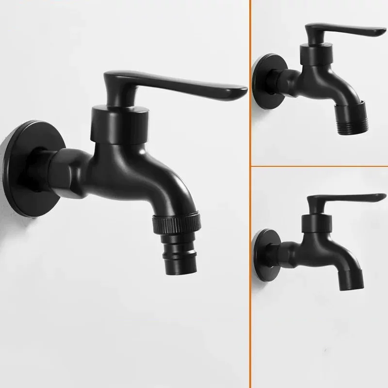 Faucets Black Bibcock Brass Bathroom Single Cold Tap Wall Mounted Washing Machine Faucet Toilet Mop Pool Taps Outdoor Garden Tap