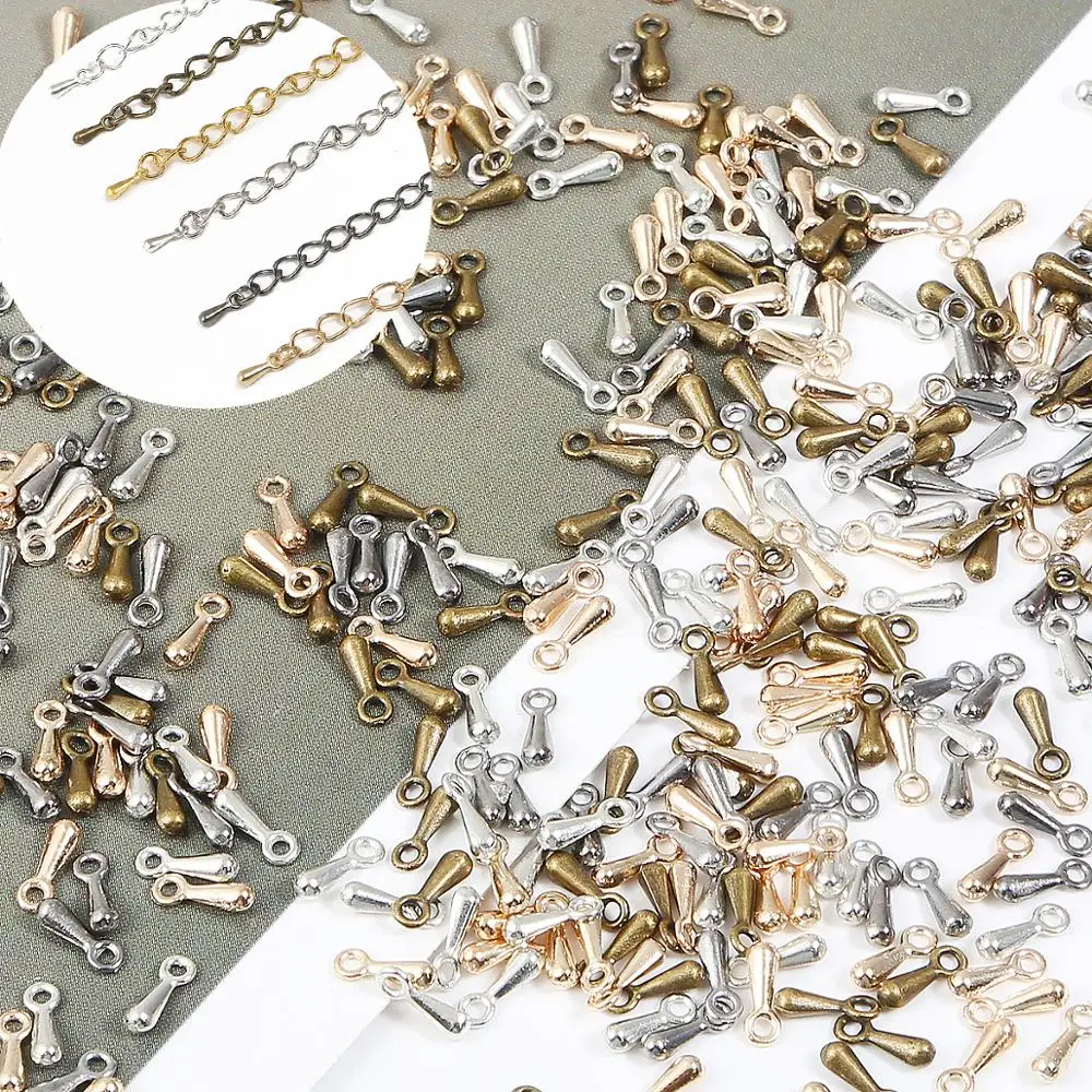2x7 mm10 0 개/몫 구리 물방울 코드 DIY 목걸이 팔찌 크림프 끝 확장 체인 꼬리 걸쇠에 사용