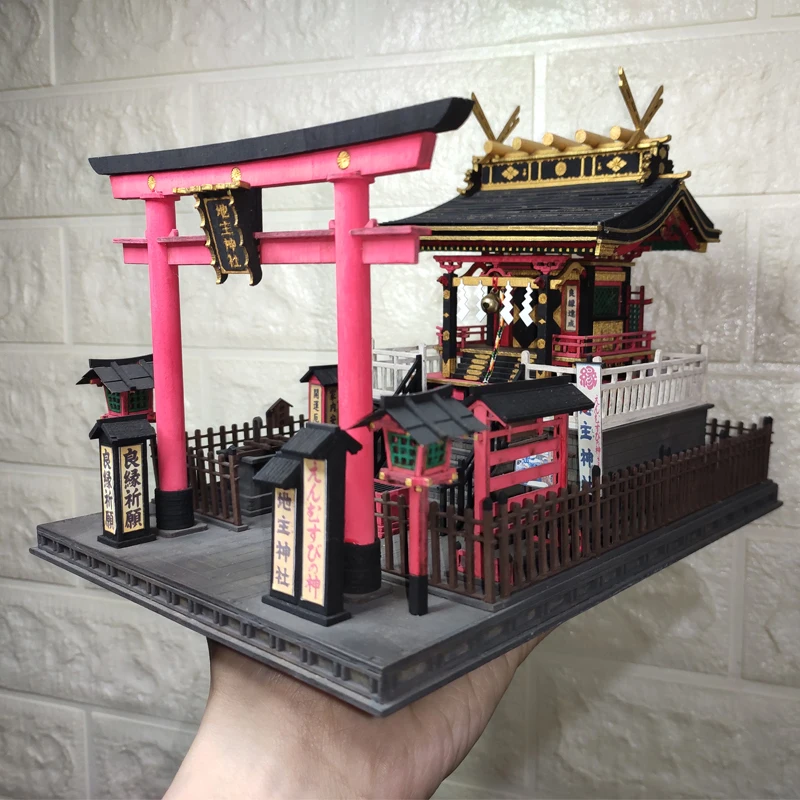 Japanese Construction Model Landlord Shrine Wooden Doll House DIY Miniature Kit with Furniture Dollhouse Toys for Adults Gifts