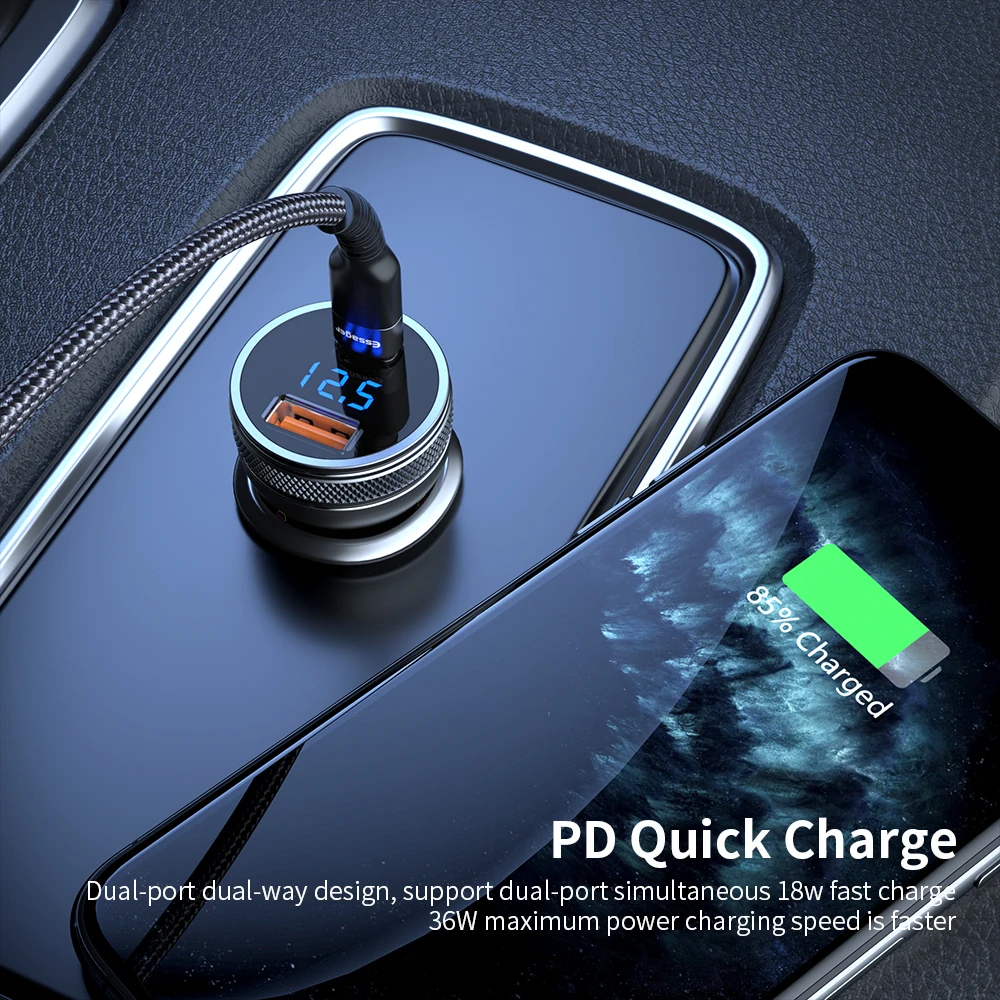 Essager Mini 36W USB Car Charger Quick Charge 3.0 Charger For iPhone 14 13 Samsung Xiaomi USB Type C Fast Charging Car Charger