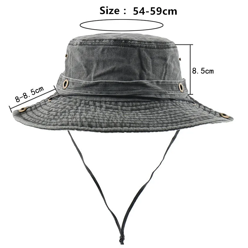 XdanqinX Summer Men\'s Panama Washed Cotton Bucket Hat Wind Rope Fixed Jungle Camouflage Hats Travel Casual Beach Hat Fishing Cap