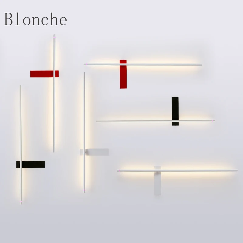 

Nordic Designer Minimalist Long Strip Wall Lamp Living Room Hallway Art Creative Iron Line Wall Lights Bedroom Bathroom Lights