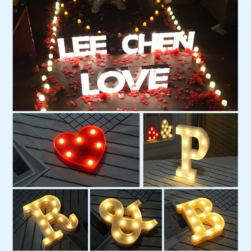 Luminous LED Letter Night Light Creative 26 English Alphabet Number Battery Lamp Romantic Wedding Party Decoration D