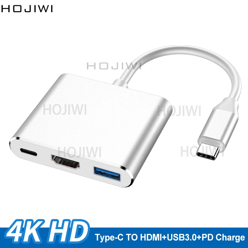 HOJIWI 3 In1 Type C to Multi USB 3.0 HUB Adapter USB C to HDMI Dock Splitter PD for laptops MacBook usb c docking station AA17