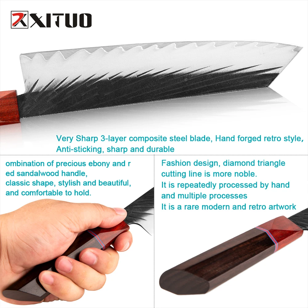 XITUO Kiritsuke Knife 3-layer Composite Steel Sharp Kitchen Chopper Multifunctional Melon And Fruit Knife Integrated Food Knives