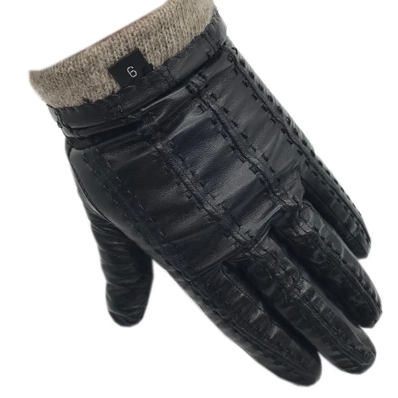 Winter Men\'s Fashion Sheepskin Genuine Leather Gloves Cotton Lining Winter Gloves Keep Warm Driving Riding Outdoor Black New 202