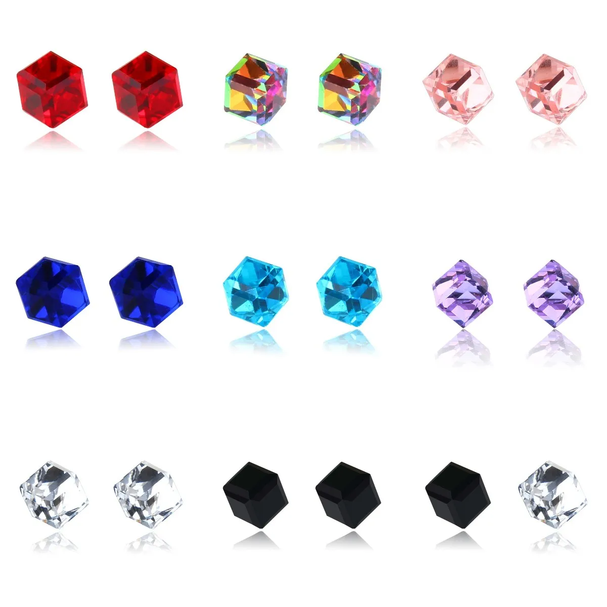 1 Pair Water Cube Health Magnet Color Crystal Ear Pierced Earrings Strong Magnetic Iron Magnet Fake Earrings