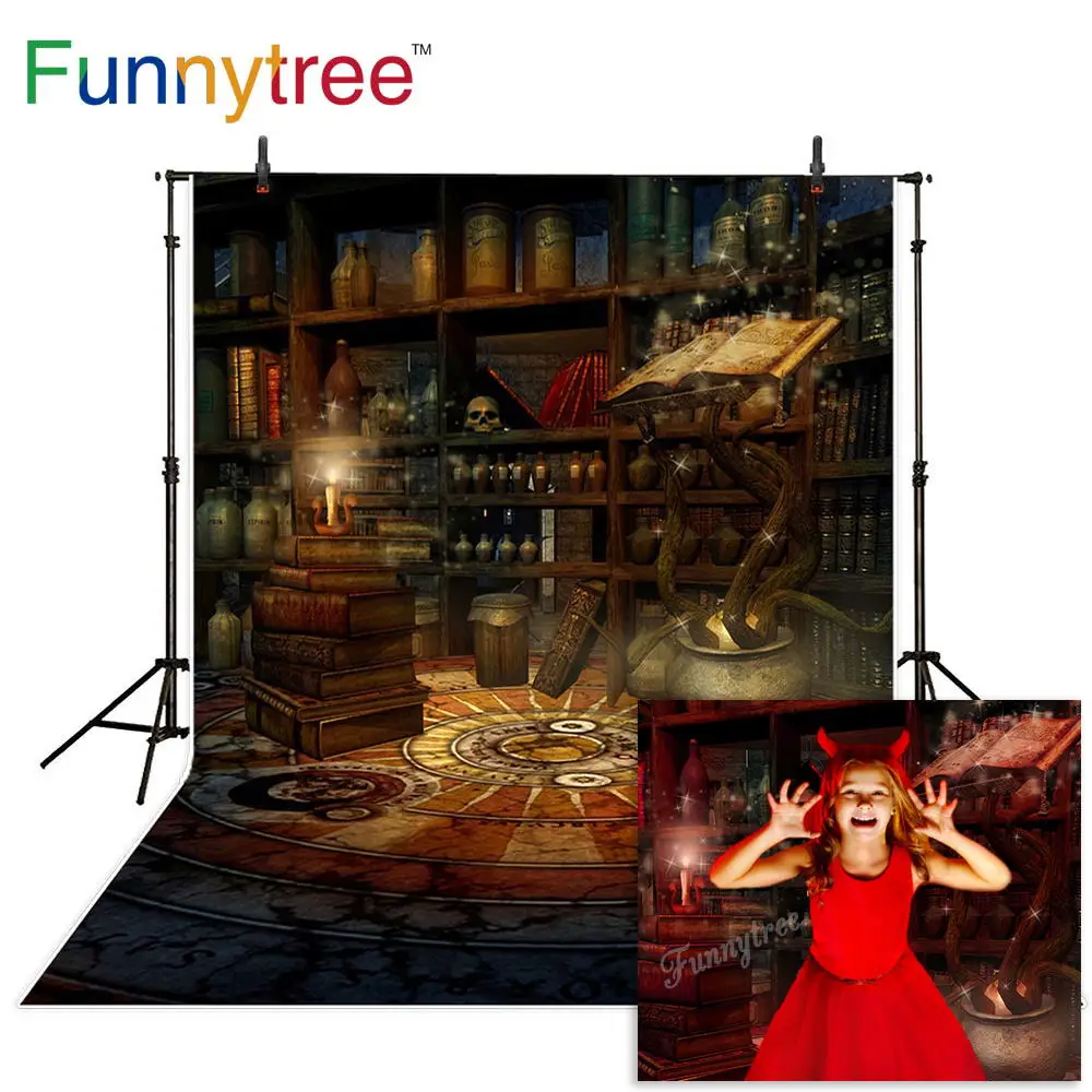 

Funnytree photography background bookshelf magic indoor Halloween light party photocall photobooth photo shoot prop portrait