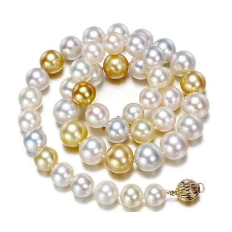 

14k gold 10-11mm freshwater round gold white multicolor pearl necklace 18inch